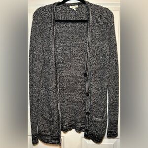 FOREVER 21 Marled Front-Pocket Button Cardigan- Black/White Size Small